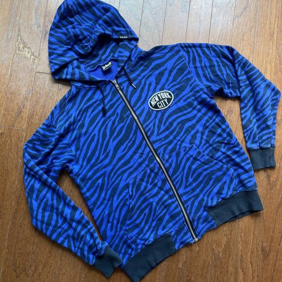 Schott NYC Blue Tiger Stripe Zip Up Hoodie Medium - Picture 1 of 3